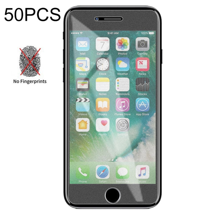 Película de vidrio templado esmerilado mate no completo de 50 piezas para iPhone 7 Plus / 8 Plus