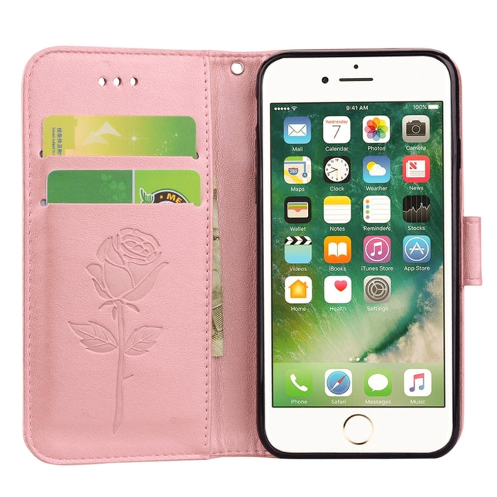 Fro iPhone 8 Plus y 7 Plus Funda de cuero con tapa con patrón de flores prensadas de rosas con soporte, ranuras para tarjetas y billetera