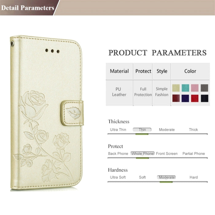 Fro iPhone 8 Plus y 7 Plus Funda de cuero con tapa con patrón de flores prensadas de rosas con soporte, ranuras para tarjetas y billetera