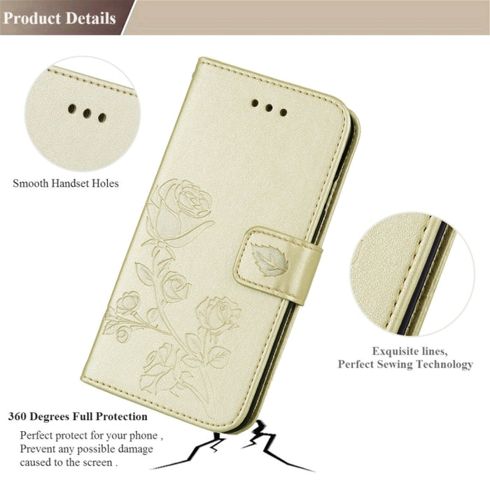 Fro iPhone 8 Plus y 7 Plus Funda de cuero con tapa con patrón de flores prensadas de rosas con soporte, ranuras para tarjetas y billetera