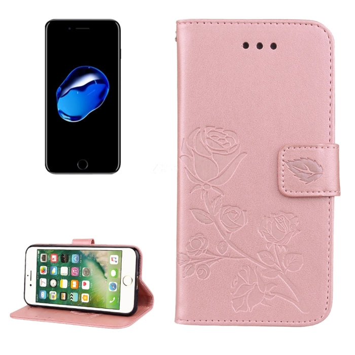 Fro iPhone 8 Plus y 7 Plus Funda de cuero con tapa con patrón de flores prensadas de rosas con soporte, ranuras para tarjetas y billetera