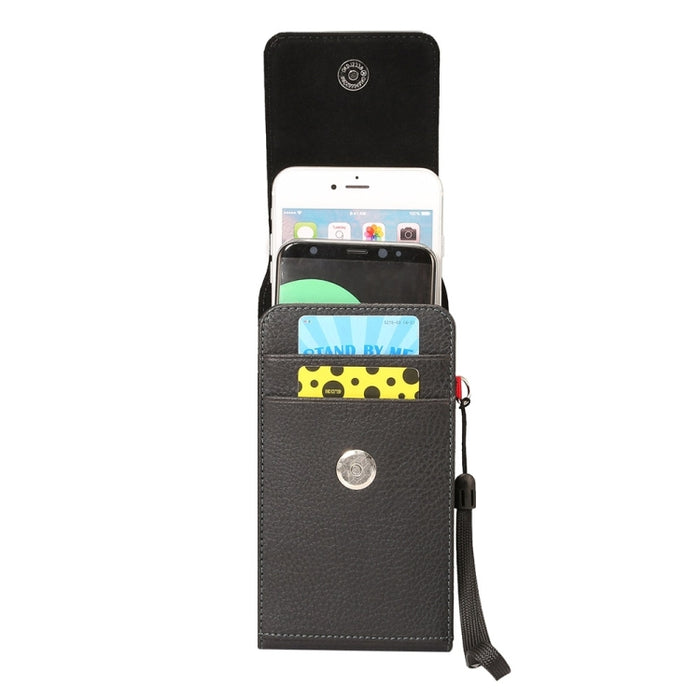 Funda universal de cuero PU con textura de Litchi con tapa vertical y enrejado vertical con férula trasera, ranuras para tarjetas y cordón para iPhone 8 Plus y 7 Plus, Galaxy Note 8 / S8 Plus / S9+, Huawei Mate 8