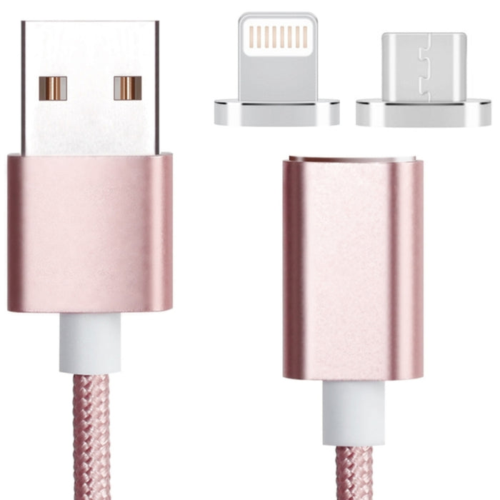 Cable de datos magnético estilo tejido 2 en 1, 5 V, 2 A, micro USB y 8 pines a USB 2.0, longitud del cable: 1,2 m