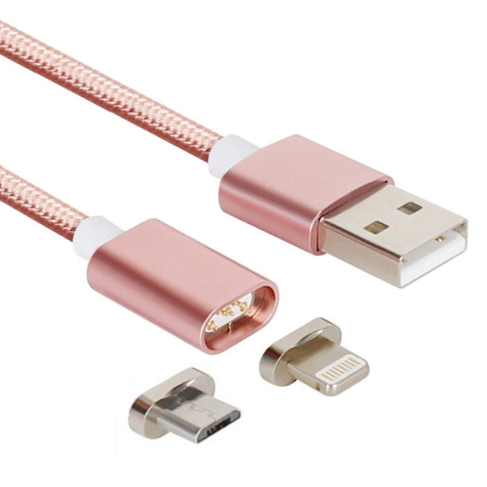 Cable de datos magnético estilo tejido 2 en 1, 5 V, 2 A, micro USB y 8 pines a USB 2.0, longitud del cable: 1,2 m