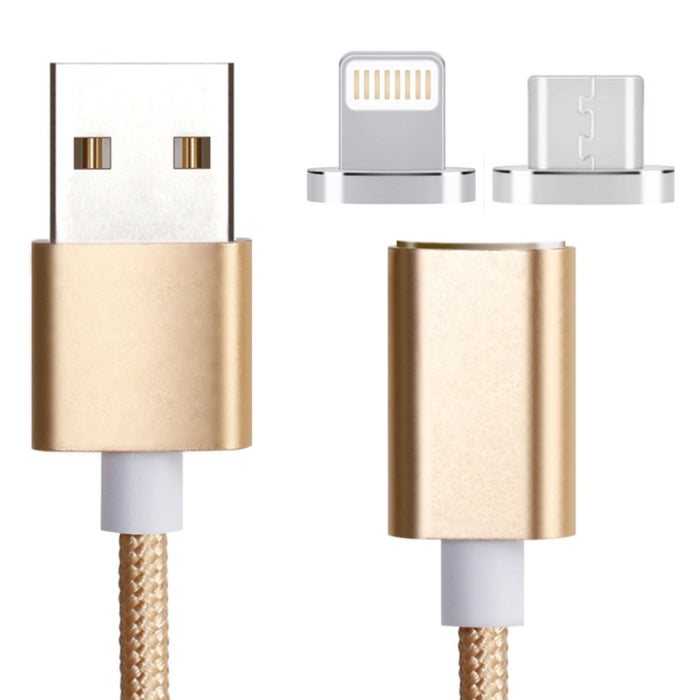 Cable de datos magnético estilo tejido 2 en 1, 5 V, 2 A, micro USB y 8 pines a USB 2.0, longitud del cable: 1,2 m