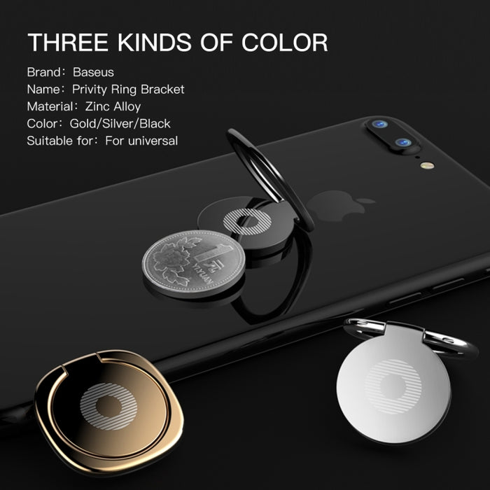 Baseus Soporte Universal de Anillo de Metal Giratorio de 360 Grados Pritivity para Teléfonos Móviles o Tabletas iPhone, Samsung, HTC, LG, Huawei, Xiaomi, vivo, OPPO, Meizu, Chapa de Hierro Incorporada, Imanes de Soporte