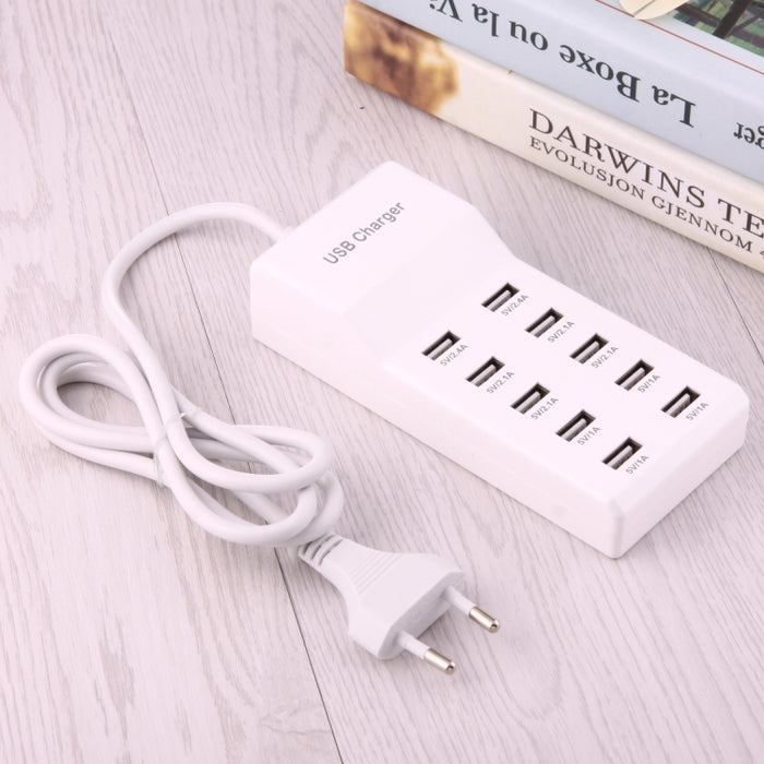 Adaptador de cargador USB de 5V 2.4A / 2.1A / 1A de 10 puertos, enchufe de la UE