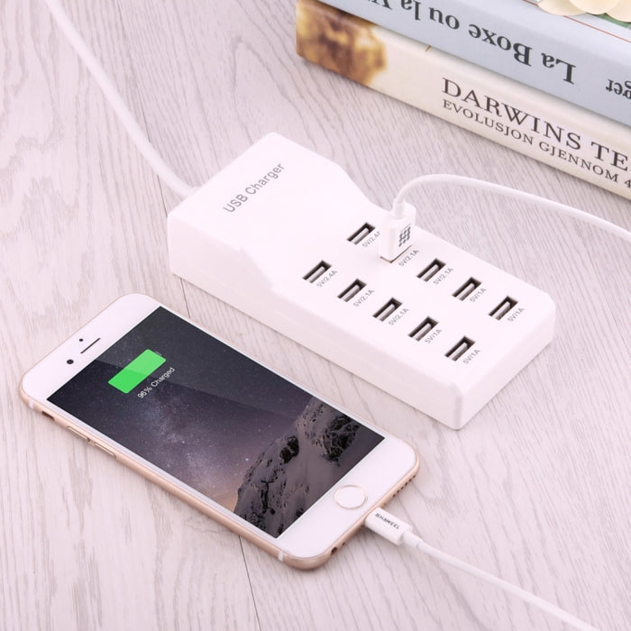 Adaptador de cargador USB de 5V 2.4A / 2.1A / 1A de 10 puertos, enchufe de la UE