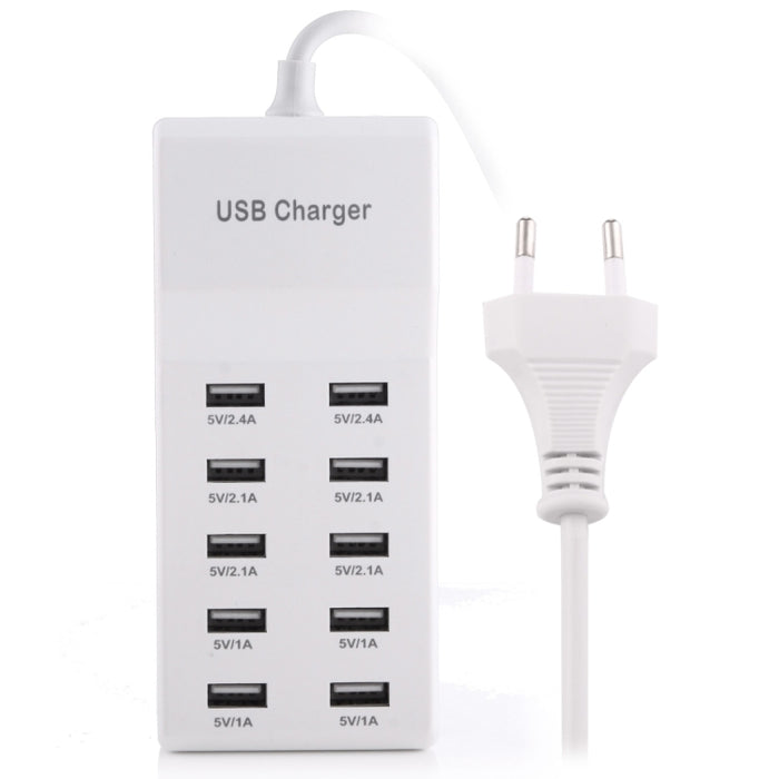 Adaptador de cargador USB de 5V 2.4A / 2.1A / 1A de 10 puertos, enchufe de la UE