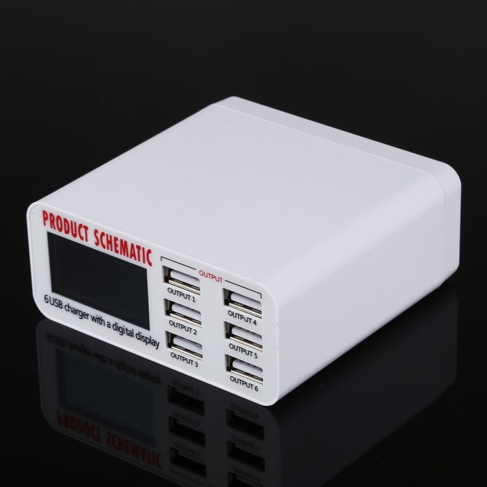 899 30W QC 3.0 Cargador rápido de 6 puertos USB con pantalla digital LCD, enchufe de la UE
