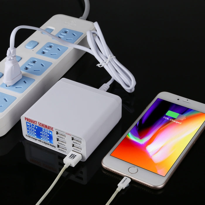 899 30W QC 3.0 Cargador rápido de 6 puertos USB con pantalla digital LCD, enchufe de la UE