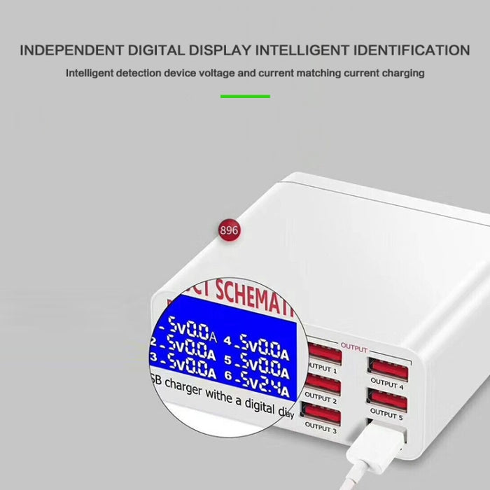 899 30W QC 3.0 Cargador rápido de 6 puertos USB con pantalla digital LCD, enchufe de la UE