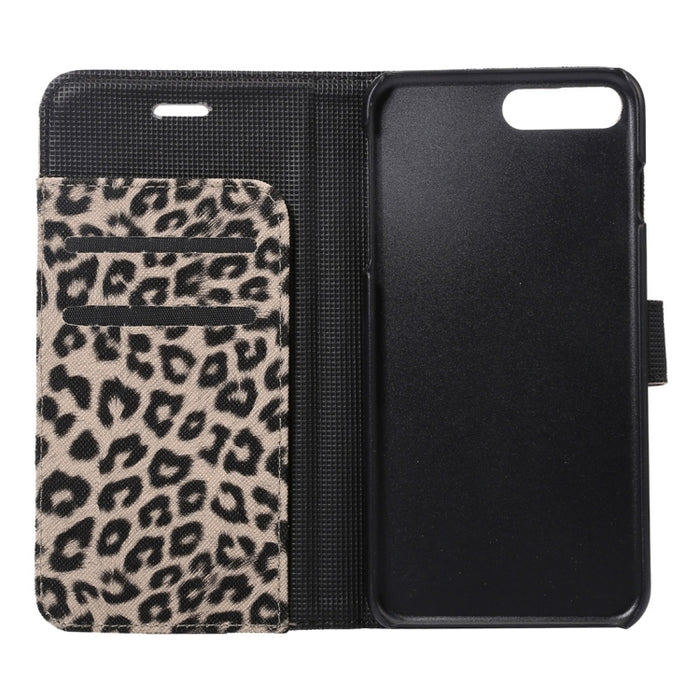 Para iPhone 8 Plus y 7 Plus Funda de cuero con tapa horizontal con textura de leopardo con soporte, ranuras para tarjetas y billetera