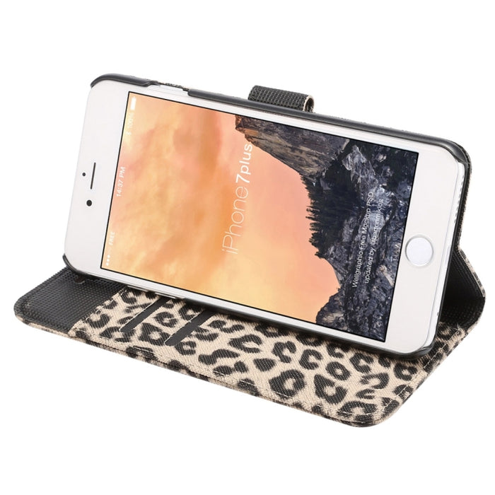 Para iPhone 8 Plus y 7 Plus Funda de cuero con tapa horizontal con textura de leopardo con soporte, ranuras para tarjetas y billetera