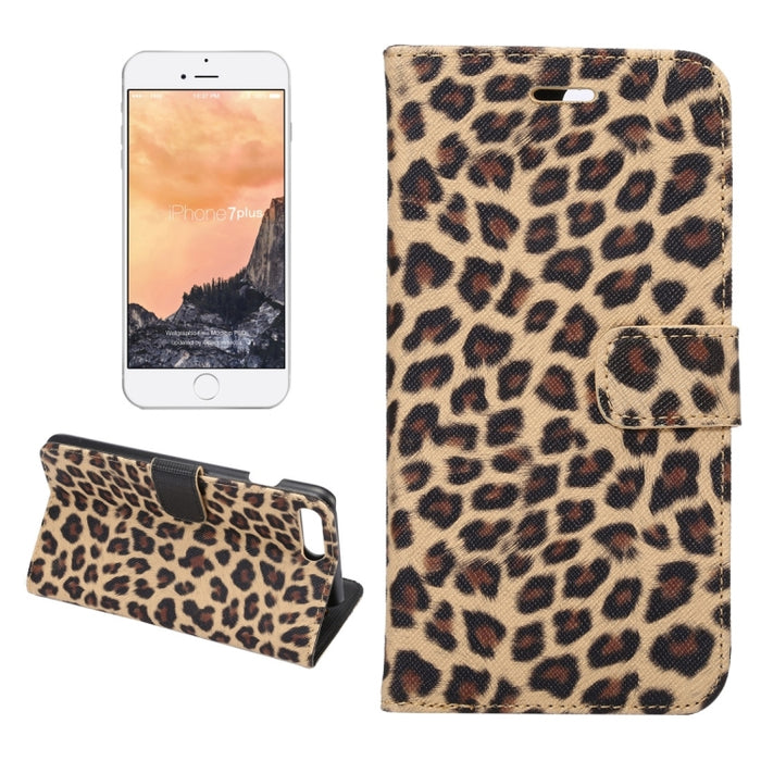 Para iPhone 8 Plus y 7 Plus Funda de cuero con tapa horizontal con textura de leopardo con soporte, ranuras para tarjetas y billetera