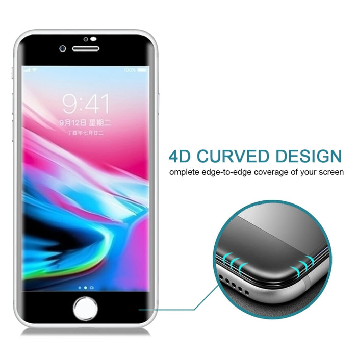 Para iPhone SE 2020/8/7 0,3 mm 9H Dureza superficial 4D Protector de pantalla de vidrio templado de pantalla completa curvada
