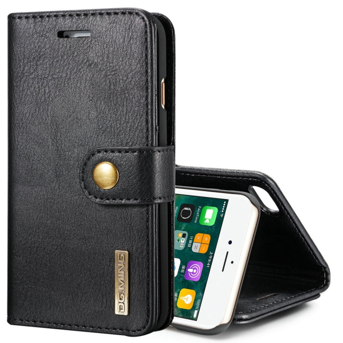 DG.MING para iPhone 8 y 7 Crazy Horse Texture Funda protectora magnética desmontable con tapa horizontal con soporte, ranuras para tarjetas y billetera