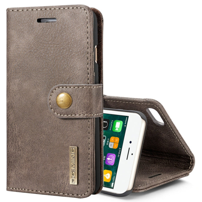 DG.MING para iPhone 8 y 7 Crazy Horse Texture Funda protectora magnética desmontable con tapa horizontal con soporte, ranuras para tarjetas y billetera