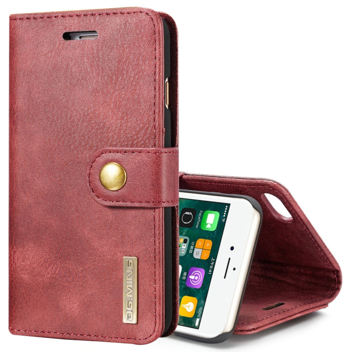 DG.MING para iPhone 8 y 7 Crazy Horse Texture Funda protectora magnética desmontable con tapa horizontal con soporte, ranuras para tarjetas y billetera