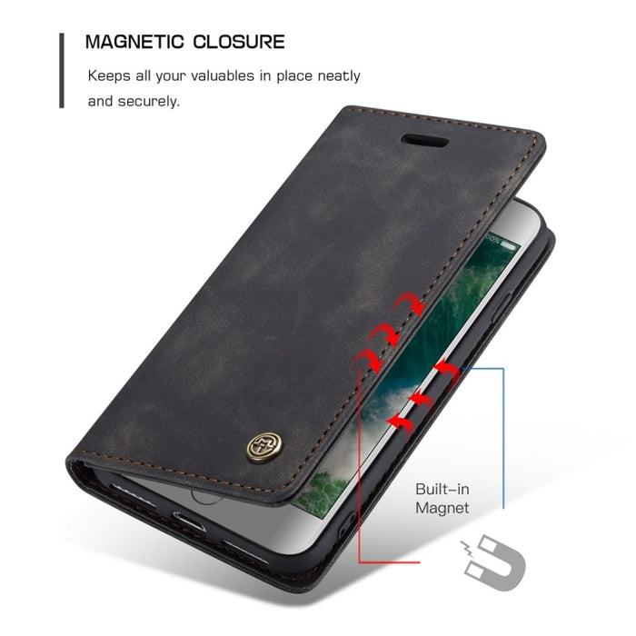 CaseMe-013 Funda de cuero con tapa horizontal esmerilada retro multifuncional para iPhone 7/8, con ranura para tarjeta, soporte y billetera