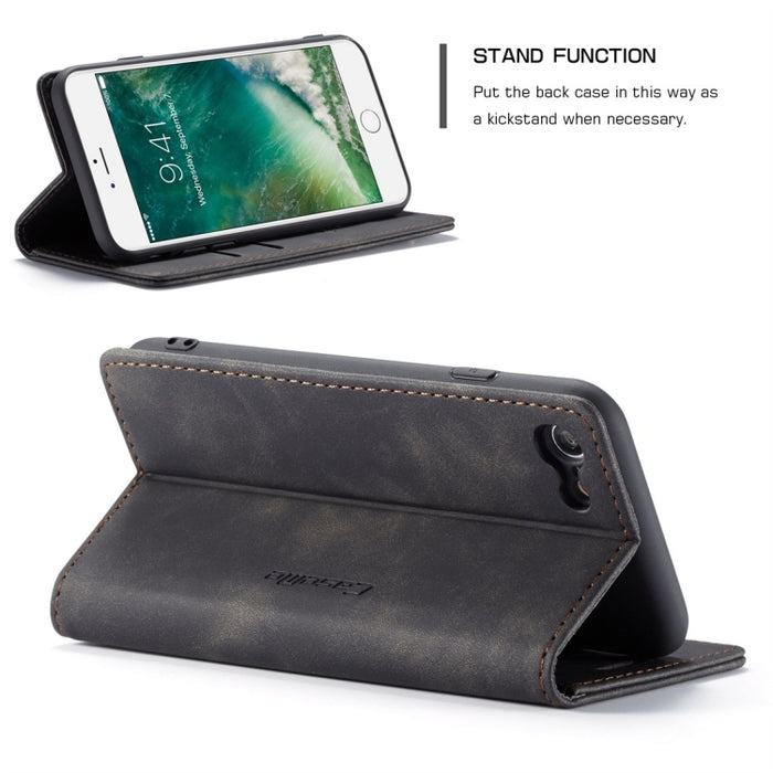 CaseMe-013 Funda de cuero con tapa horizontal esmerilada retro multifuncional para iPhone 7/8, con ranura para tarjeta, soporte y billetera