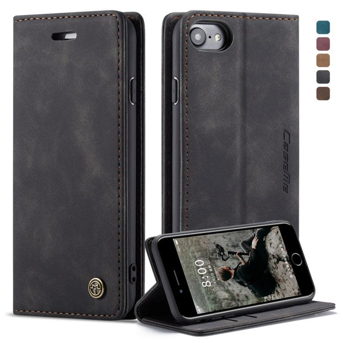 CaseMe-013 Funda de cuero con tapa horizontal esmerilada retro multifuncional para iPhone 7/8, con ranura para tarjeta, soporte y billetera