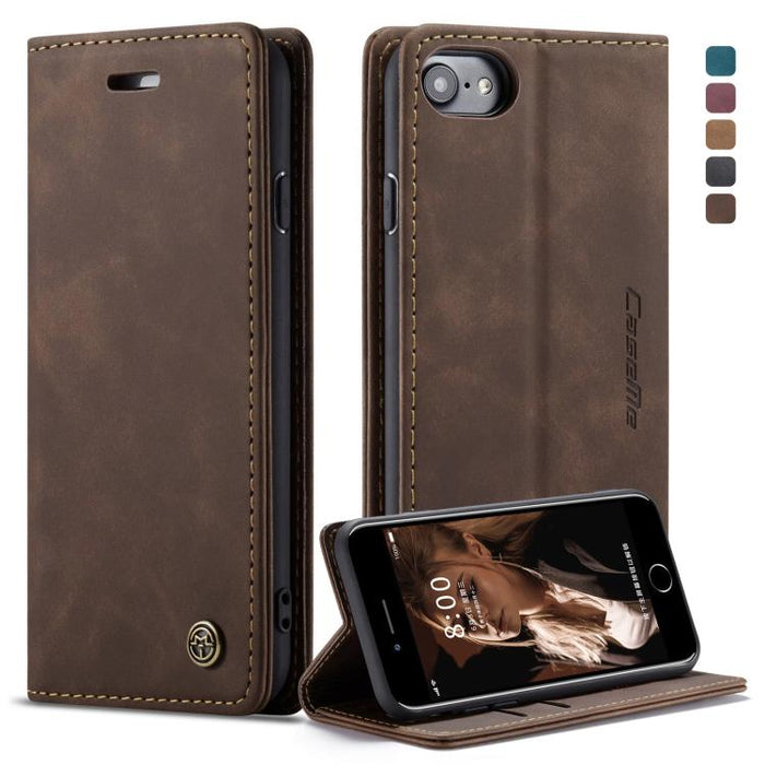 CaseMe-013 Funda de cuero con tapa horizontal esmerilada retro multifuncional para iPhone 7/8, con ranura para tarjeta, soporte y billetera