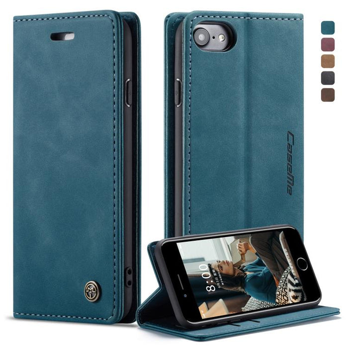 CaseMe-013 Funda de cuero con tapa horizontal esmerilada retro multifuncional para iPhone 7/8, con ranura para tarjeta, soporte y billetera