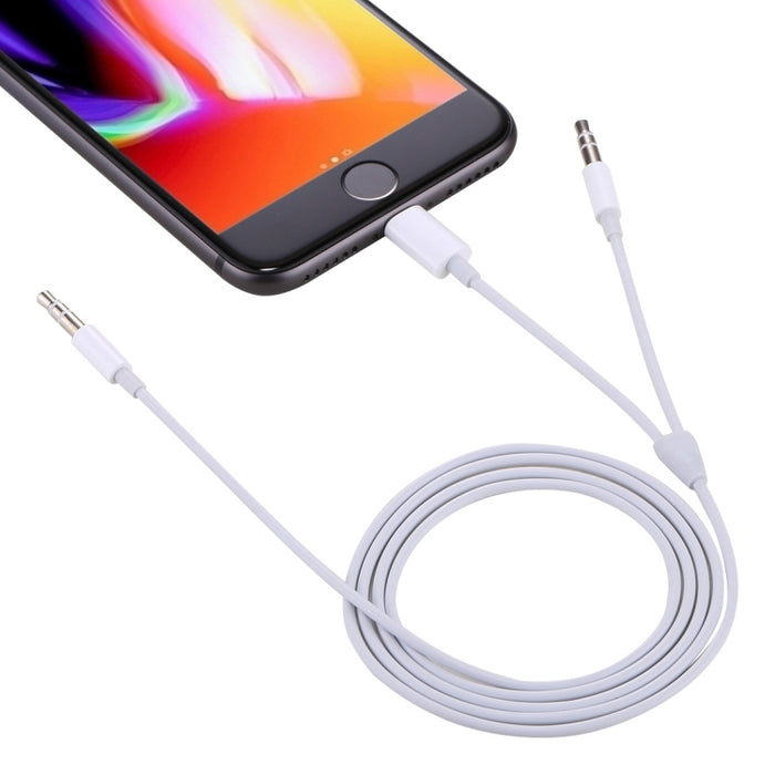 MH030 1m 2 en 1 Cable de audio auxiliar macho de 8 pines y macho de 3,5 mm a macho de 3,5 mm para iPhone, iPad, Samsung, Huawei, Xiaomi, HTC