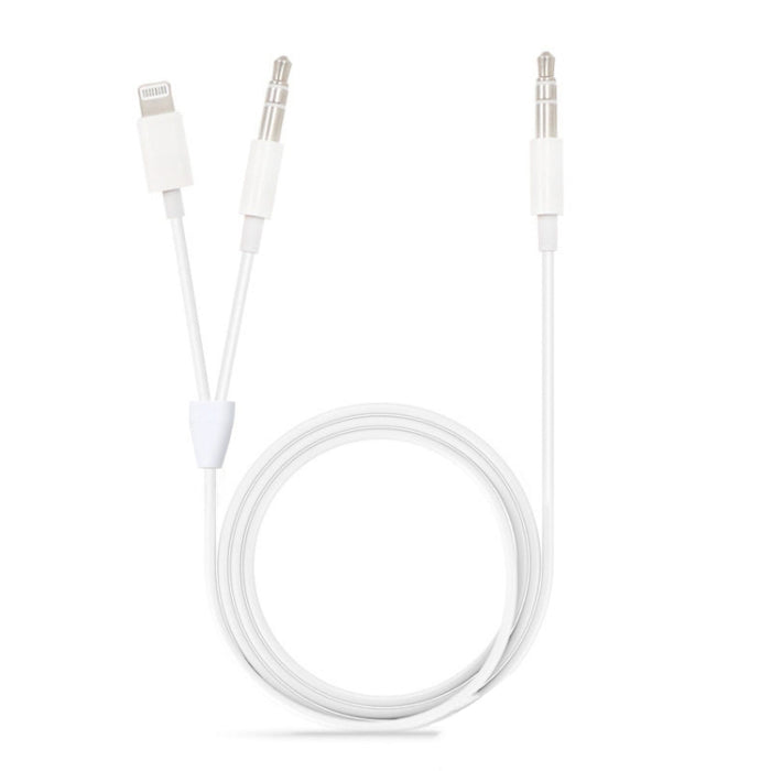 MH030 1m 2 en 1 Cable de audio auxiliar macho de 8 pines y macho de 3,5 mm a macho de 3,5 mm para iPhone, iPad, Samsung, Huawei, Xiaomi, HTC