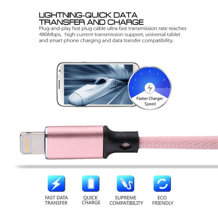 Cable de carga de sincronización de datos estilo tejido de nailon de 1 m, 2 A, USB a 8 pines