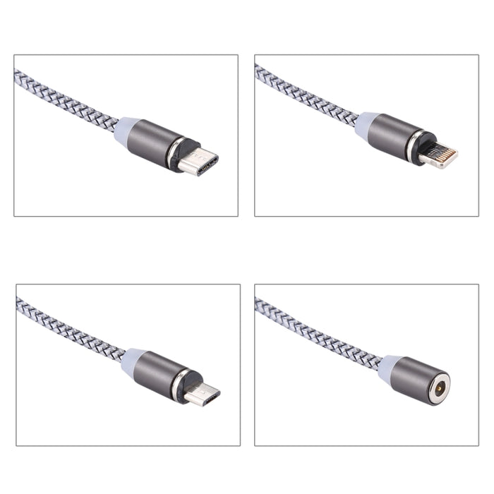 Cable de carga de sincronización de datos tejido de 1,05 m, 8 pines + Micro USB + USB-C / Type-C a USB con indicador LED