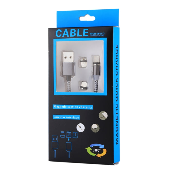 Cable de carga de sincronización de datos tejido de 1,05 m, 8 pines + Micro USB + USB-C / Type-C a USB con indicador LED