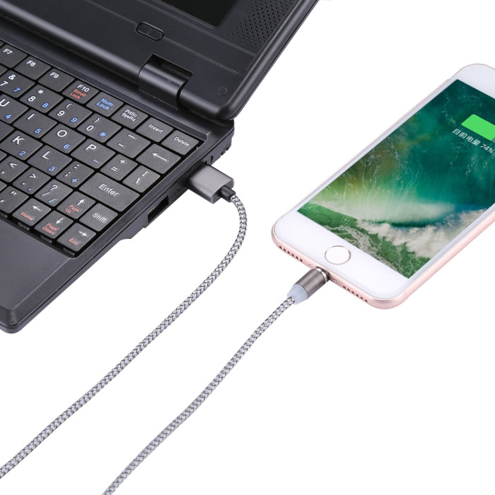 Cable de carga de sincronización de datos tejido de 1,05 m, 8 pines + Micro USB + USB-C / Type-C a USB con indicador LED