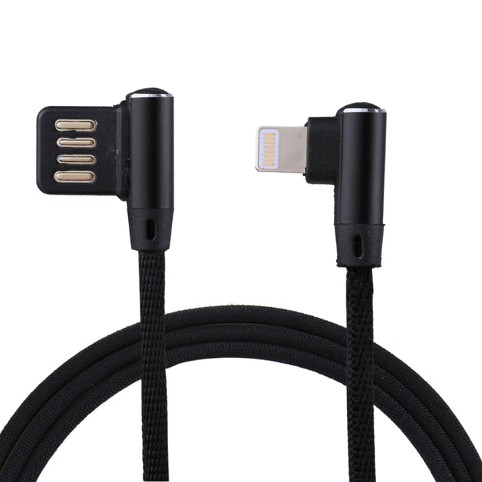 Cable de carga de sincronización de datos de estilo tejido de nailon con diseño de codo doble de 1m y 2,4A de salida USB a 8 pines