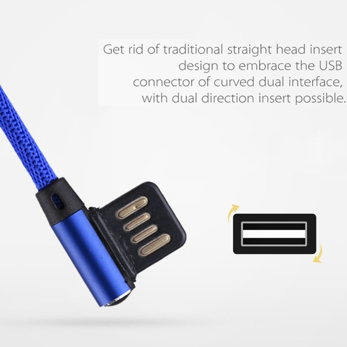 Cable de carga de sincronización de datos de estilo tejido de nailon con diseño de codo doble de 1m y 2,4A de salida USB a 8 pines