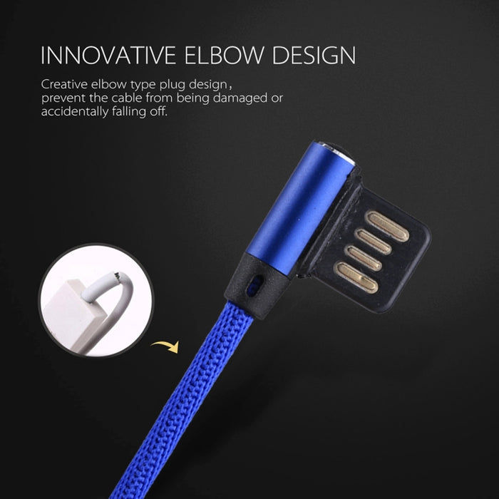 Cable de carga de sincronización de datos de estilo tejido de nailon con diseño de codo doble de 1m y 2,4A de salida USB a 8 pines