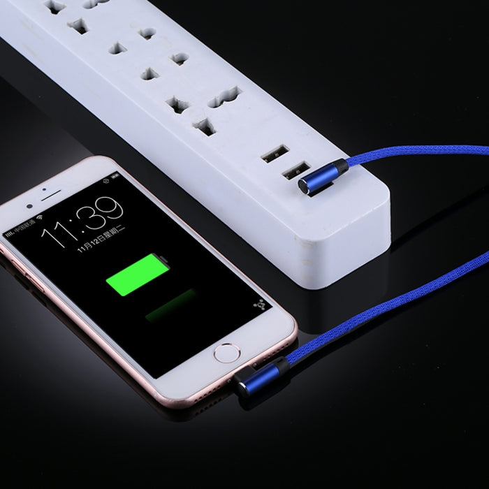 Cable de carga de sincronización de datos de estilo tejido de nailon con diseño de codo doble de 1m y 2,4A de salida USB a 8 pines