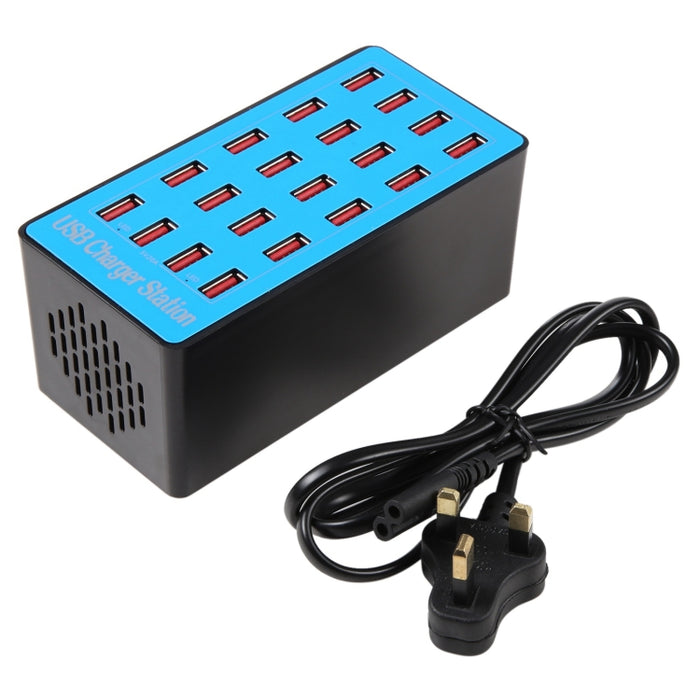 WLX-A5+ 100W 20 puertos USB Estación de carga Cargador inteligente asignado automáticamente con indicador LED de encendido, enchufe de la UE