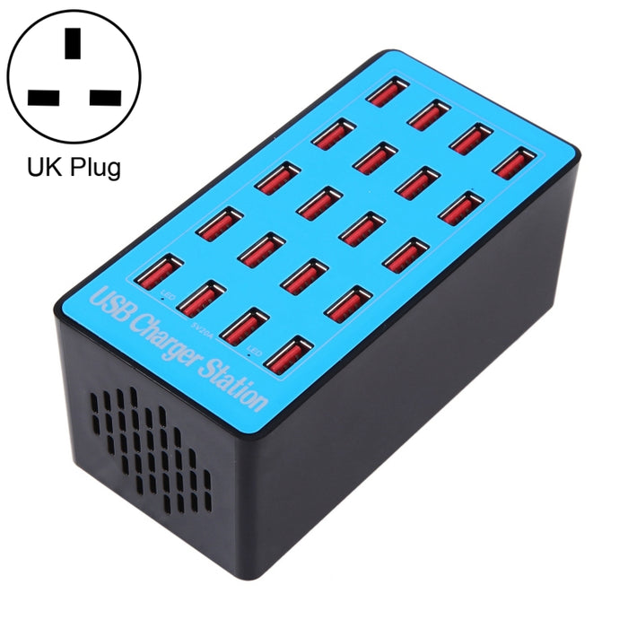 WLX-A5+ 100W 20 puertos USB Estación de carga Cargador inteligente asignado automáticamente con indicador LED de encendido, enchufe de la UE