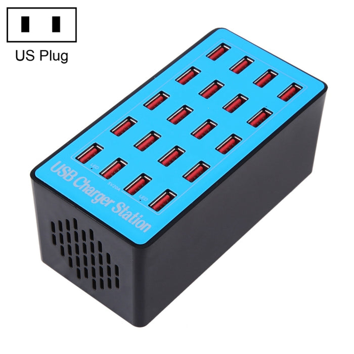 WLX-A5+ 100W 20 puertos USB Estación de carga Cargador inteligente asignado automáticamente con indicador LED de encendido, enchufe de la UE
