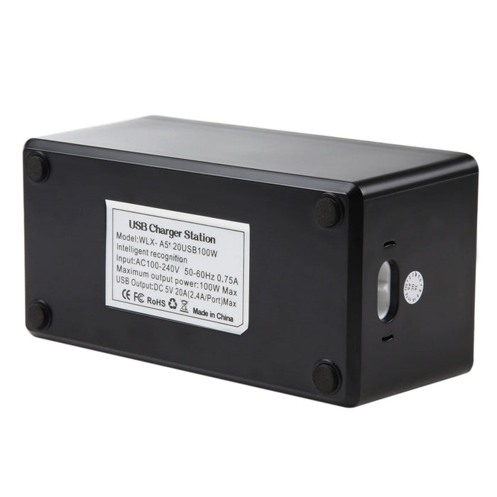 WLX-A5+ 100W 20 puertos USB Estación de carga Cargador inteligente asignado automáticamente con indicador LED de encendido, enchufe de la UE