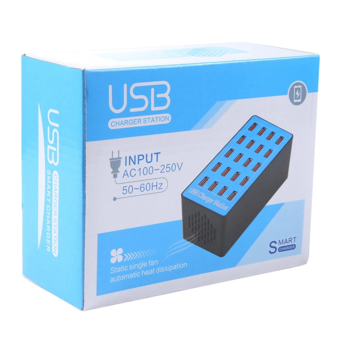 WLX-A5+ 100W 20 puertos USB Estación de carga Cargador inteligente asignado automáticamente con indicador LED de encendido, enchufe de la UE