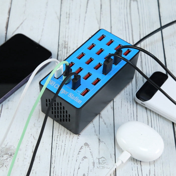 WLX-A5+ 100W 20 puertos USB Estación de carga Cargador inteligente asignado automáticamente con indicador LED de encendido, enchufe de la UE
