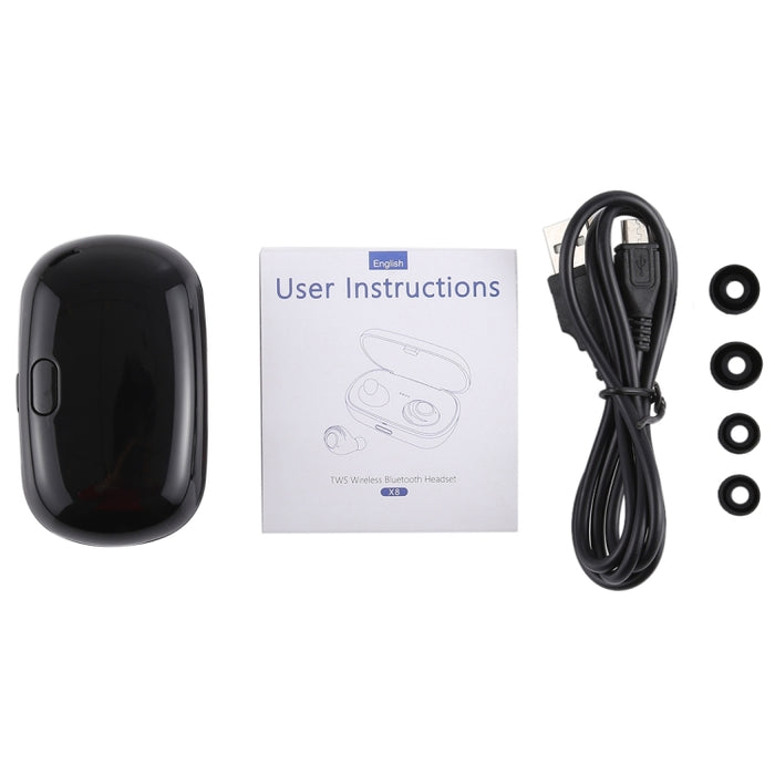 X8 TWS Auricular interno portátil Bluetooth V5.0 para deportes al aire libre con caja de carga