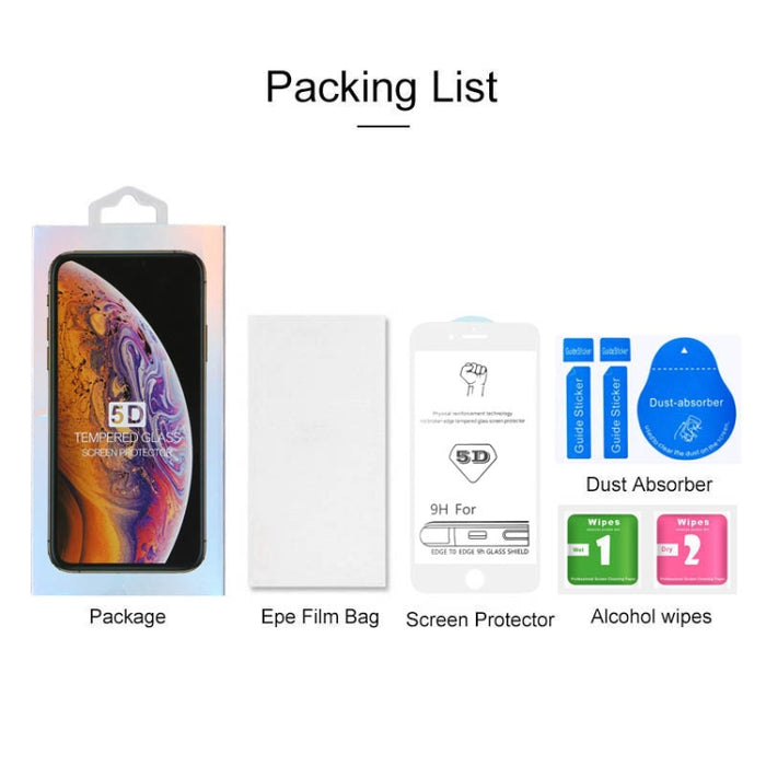 Para iPhone 8/7 9H 5D Película de vidrio templado de pantalla completa con pegamento completo blanco