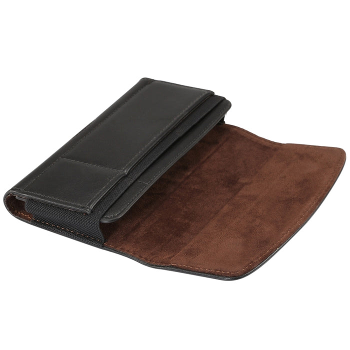 Banda elástica de piel de cordero para hombre, funda de cuero con cintura colgante Universal para teléfono móvil de 4,8 pulgadas con ranura para tarjeta