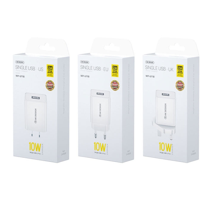 WK WP-U118 Adaptador de corriente para cargador de viaje con puerto USB único de 10 W, enchufe de EE. UU.
