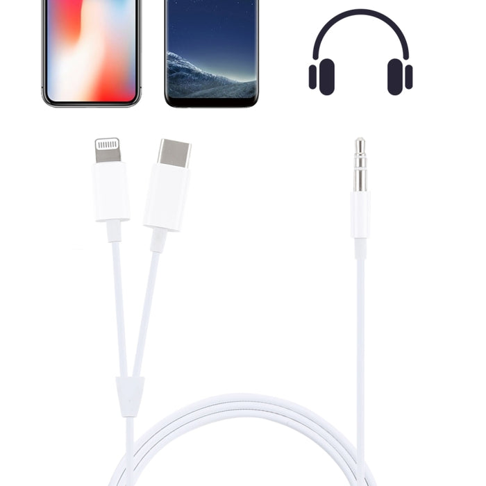 MH-CM32 Cable de audio para teléfono móvil de 8 pines y tipo C a conector de 3,5 mm