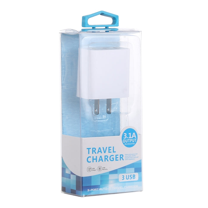 Cargador de viaje con cargador rápido de 3.1A y 3 puertos USB, enchufe de EE. UU.